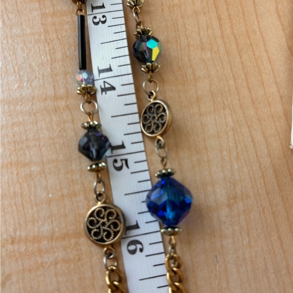 Blue beaded stations necklace / gold tone/ measures 39 in total length/ vintage - Picture 6 of 8